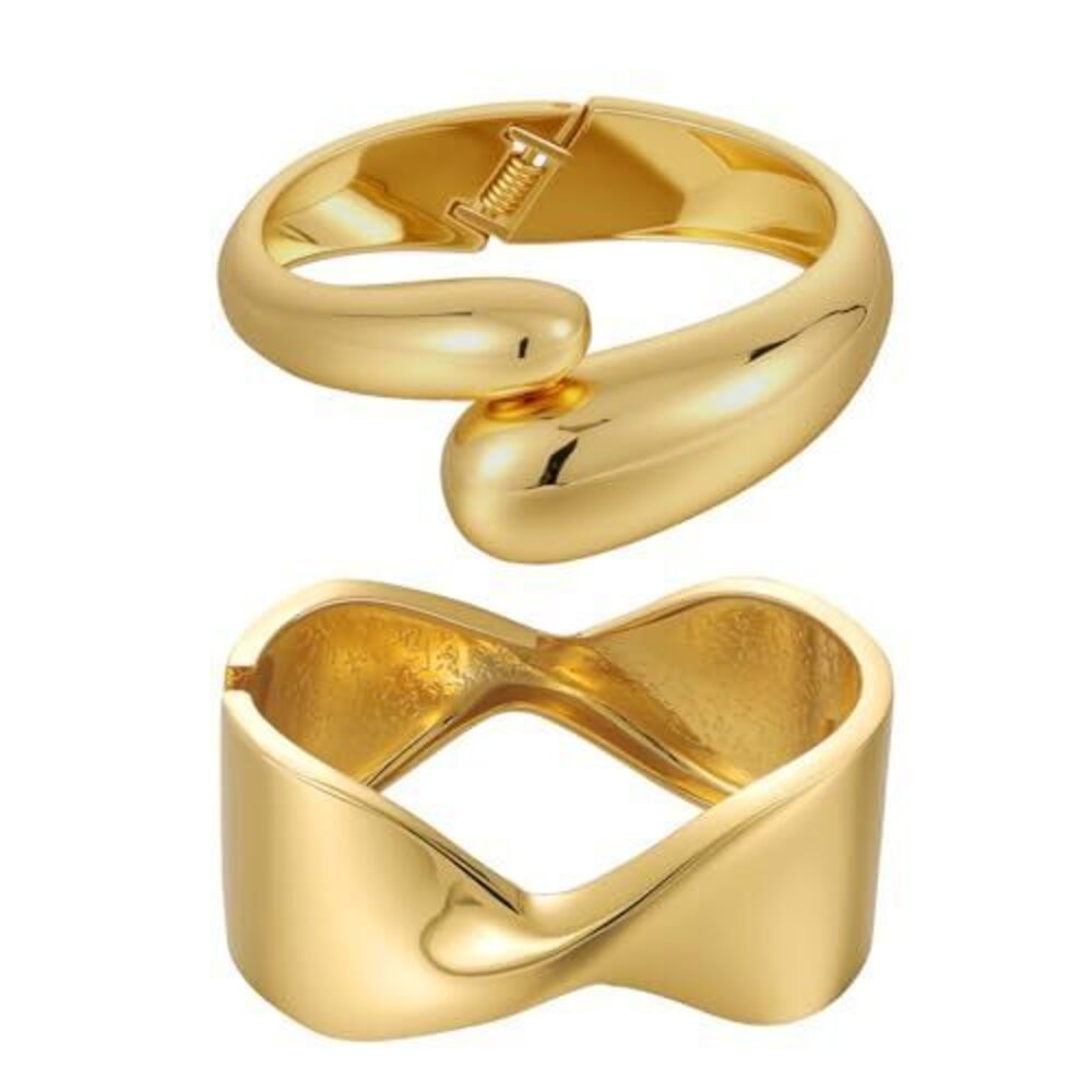 7598 Gold Bangle Cuff Bracelet Stack, Chunky 18K Gold Plated Teardrop
